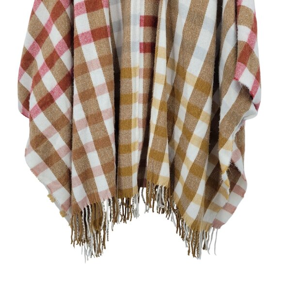 Sonoma Picnic Plaid Boho Blanket Shawl Wrap Poncho Tassel Fringe Warm Tones - Picture 7 of 9